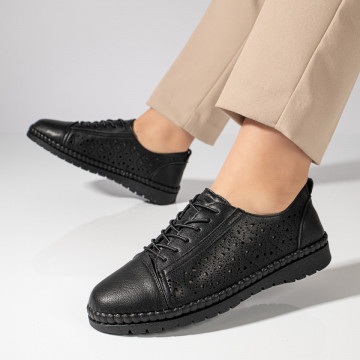 Pantofi casual dama perforati cu siret negri MOD11478, 2, modlet.ro