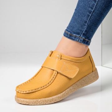 Pantofi casual dama, Pantofi casual galbeni dama cu talpa joasa din Piele naturala MOD06086, modlet.ro
