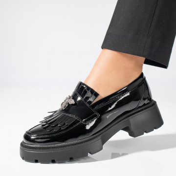 Pantofi casual negri dama din Piele naturala cu aspect lacuit MOD11275, 1, modlet.ro