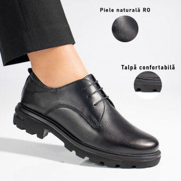 Pantofi casual negri dama din Piele naturala cu siret MOD11524, 3, modlet.ro