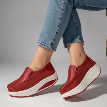 Pantofi casual rosii dama cu talpa groasa din Piele naturala MOD03867, 2, modlet.ro