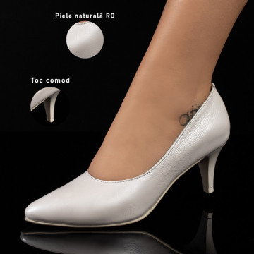 Pantofi cu toc dama alb sidefat din Piele naturala MOD11004, 3, modlet.ro