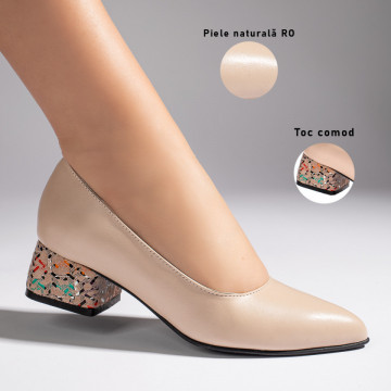 Pantofi cu toc dama bej din Piele naturala MOD11001, 3, modlet.ro