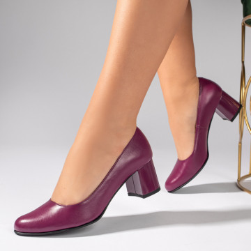 Pantofi cu toc dama eleganti mov din Piele naturala MOD06591, 2, modlet.ro