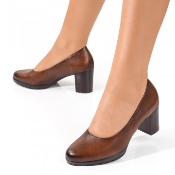 Pantofi cu toc dama maro MOD09798, 3, modlet.ro