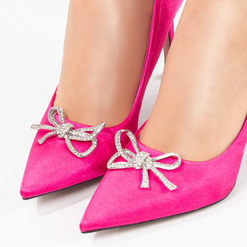 Pantofi cu toc dama roz cu accesoriu si toc inalt MOD07902, 2, modlet.ro