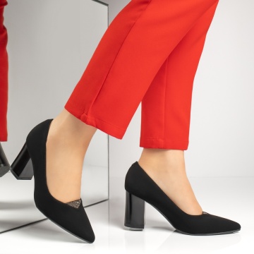 Pantofi cu toc gros dama negru suede MOD13361, 4, modlet.ro