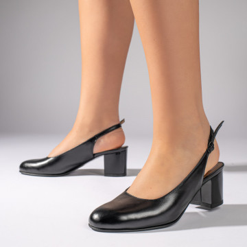 Pantofi cu toc gros si bareta negri din Piele naturala MOD11063, 2, modlet.ro