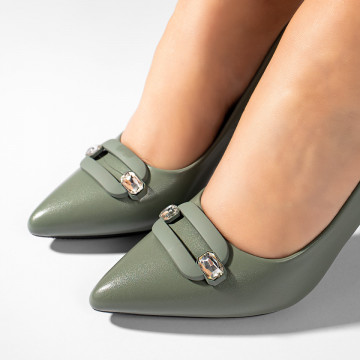 Pantofi cu toc subtire verzi dama MOD10960, 5, modlet.ro