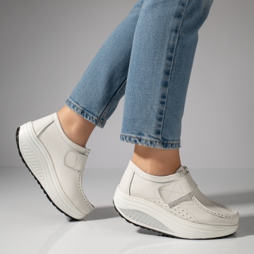 Pantofi dama casual cu platforma din Piele naturala albi MOD03866, 2, modlet.ro