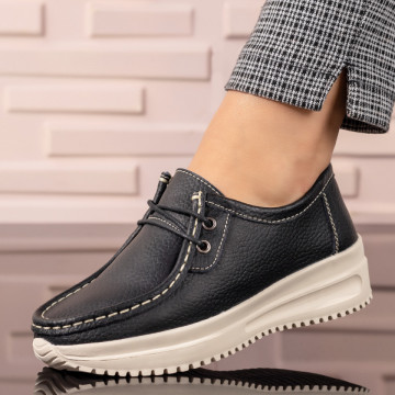 Pantofi dama casual negri cu platforma din Piele naturala MOD03869, 1, modlet.ro