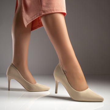 Pantofi dama cu toc bej MOD12123, 1, modlet.ro