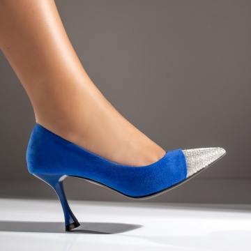Pantofi dama cu toc conic albastri suede MOD08384, 2, modlet.ro