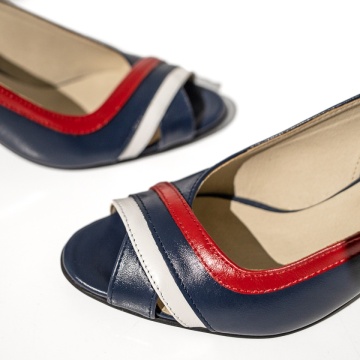 Pantofi dama cu toc gros albastri din Piele naturala MOD12928, 4, modlet.ro