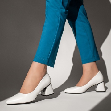 Pantofi dama cu toc gros albi IRIS31, 3, modlet.ro