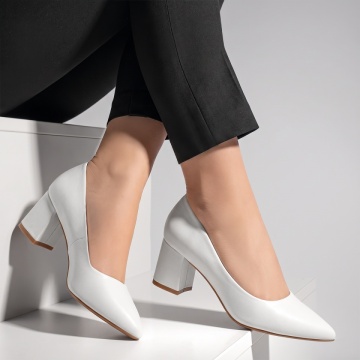 Pantofi dama cu toc gros albi IRIS37