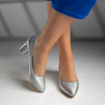 Pantofi dama cu toc gros argintii MOD03690, 4, modlet.ro