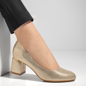 Pantofi dama cu toc gros aurii MOD05773, 4, modlet.ro