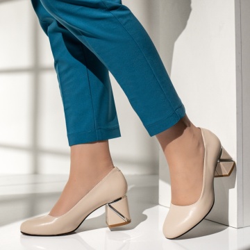 Pantofi cu toc, Pantofi dama cu toc gros bej ANA11, modlet.ro