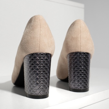 Pantofi dama cu toc gros bej suede MOD02830, 4, modlet.ro