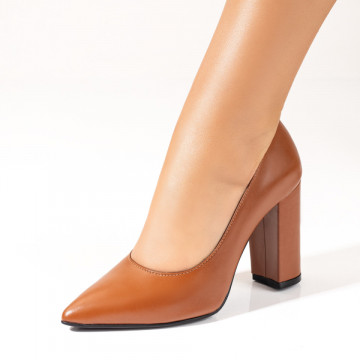 Pantofi dama cu toc gros maro din Piele naturala MOD10219, 1, modlet.ro