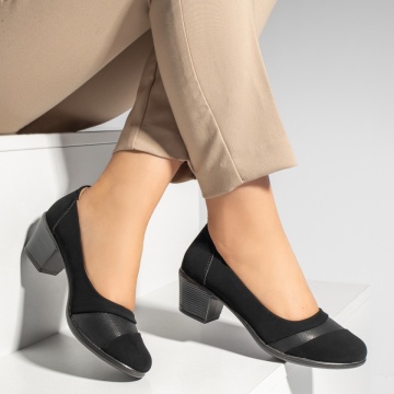 Pantofi dama cu toc gros negru suede MOD13254, 2, modlet.ro
