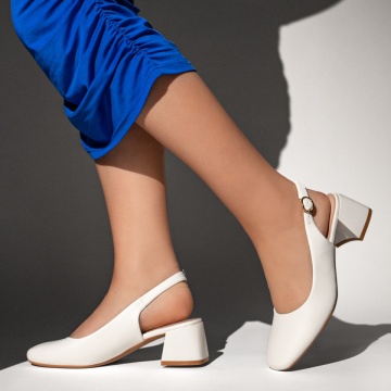 Pantofi dama cu toc gros si bareta albi MOD13375, 4, modlet.ro