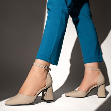 Pantofi dama cu toc gros si bareta gri cu aspect mat MOD13101, 3, modlet.ro
