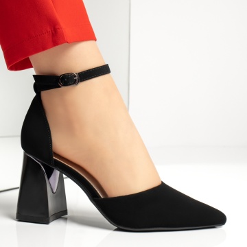 Pantofi dama cu toc gros si bareta negru suede MOD13399, 4, modlet.ro