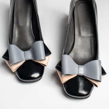 Pantofi dama cu toc gros si fundita negri luciosi MOD12937, 4, modlet.ro