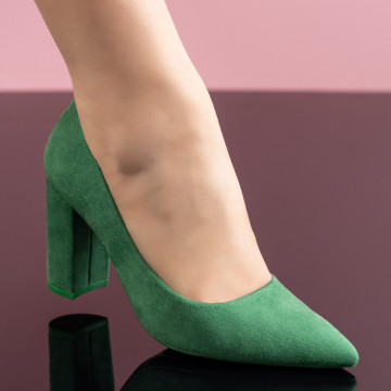 Pantofi dama cu toc gros verde suede MOD08568, 3, modlet.ro