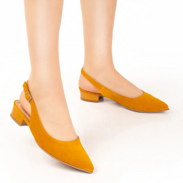 Pantofi dama cu toc mic galben suede MOD07638, 4, modlet.ro