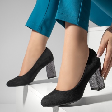 Pantofi dama cu toc negru suede MOD02830, 2, modlet.ro