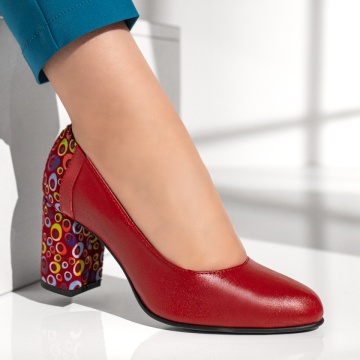 Pantofi dama cu toc si imprimeu rosii din Piele naturala MOD13079, 4, modlet.ro
