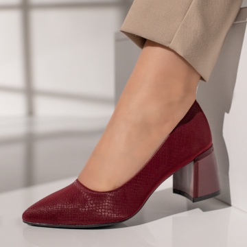 Pantofi dama cu toc si imprimeu visinii MOD12130, 1, modlet.ro