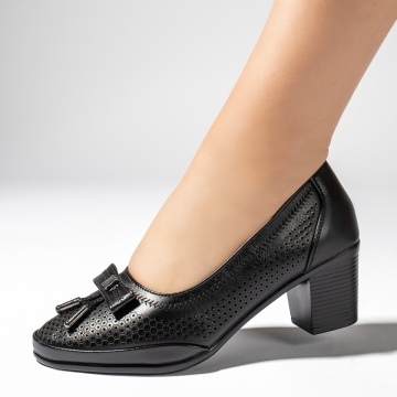 Pantofi dama cu toc si perforatii negri MOD13438, 2, modlet.ro