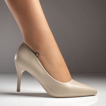 Pantofi dama cu toc subtire bej MOD12122, 3, modlet.ro