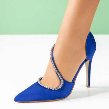 Pantofi dama cu toc subtire si strasuri albastri MOD09039, 1, modlet.ro