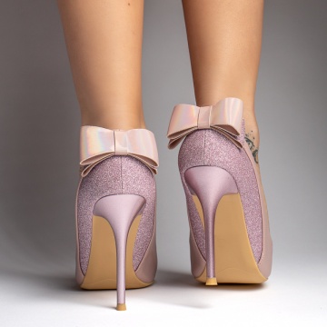 Pantofi dama Stiletto cu toc subtire si funda roz glitter MOD06158, 4, modlet.ro