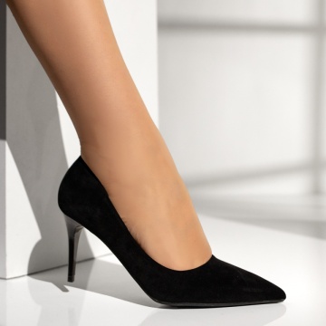 Pantofi dama Stiletto negru suede LIA95, 3, modlet.ro