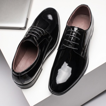 Pantofi eleganti barbati cu siret si aspect lucios negri din Piele naturala LEO6