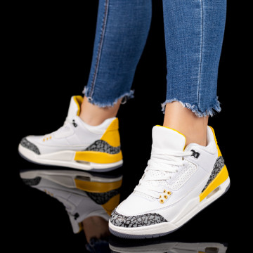 Pantofi sport albi cu galben unisex cu siret MOD07010, 3, modlet.ro