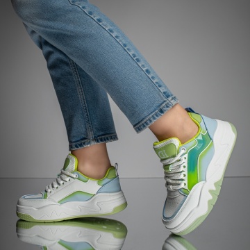 Pantofi sport albi cu verde dama MOD11665, 4, modlet.ro