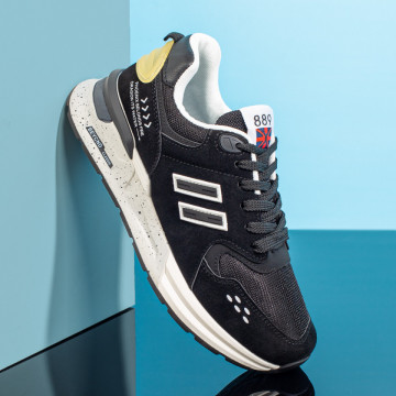 Pantofi sport barbati cu siret negri cu alb MOD09773, 3, modlet.ro