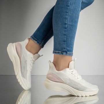 Pantofi sport cu siret si talpa groasa albi MOD13175, 2, modlet.ro