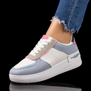 Adidasi dama, Pantofi sport dama albi cu albastru si roz MOD01444, modlet.ro