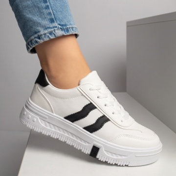 Adidasi dama, Pantofi sport dama albi cu negru MOD09712, modlet.ro