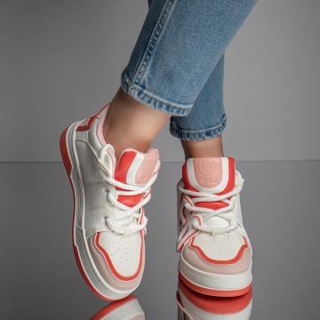 Pantofi sport dama albi cu portocaliu MOD11666, 1, modlet.ro