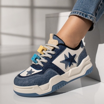 Pantofi sport dama cu accesorii decorative albi cu denim MOD11764, 3, modlet.ro