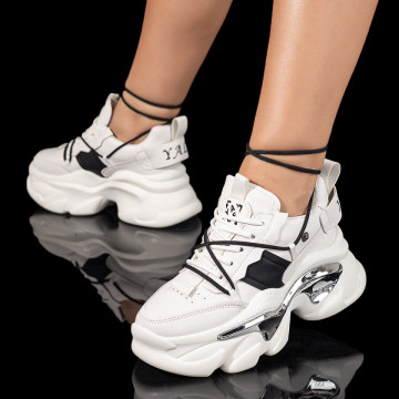 Pantofi sport dama cu accesoriu detasabil albi cu negru MOD09902, 3, modlet.ro